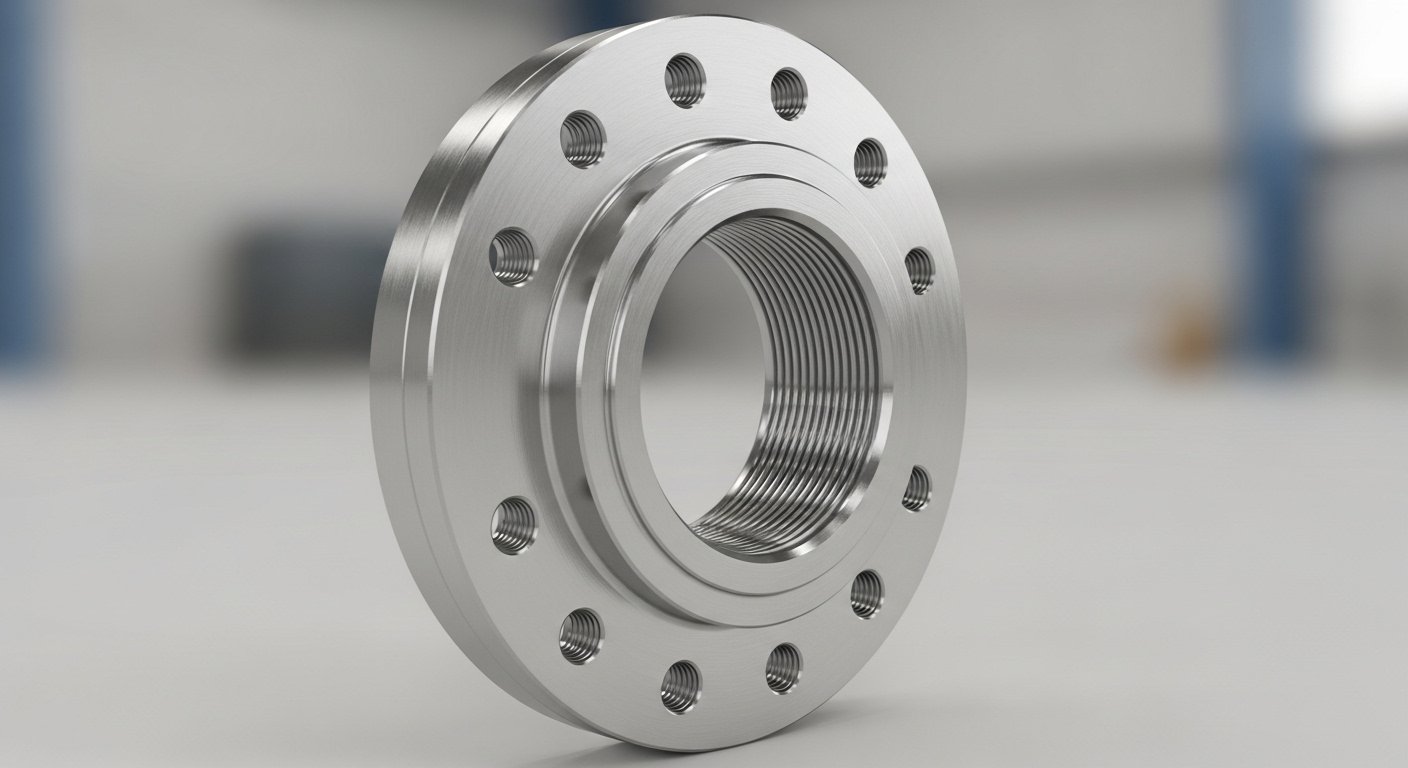 Diagram of a reducing threaded flange connecting a small pipe to a larger one.